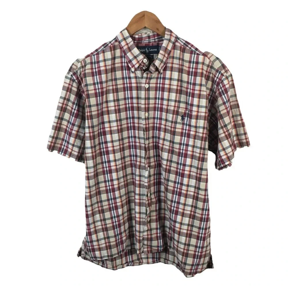 BF787 Mens Polo Ralph Lauren Greggor Short Sleeve Button Down Shirt L